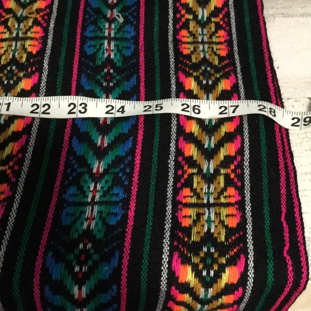 Black pink orange yellow blue green geometric blanket scarf with fringe